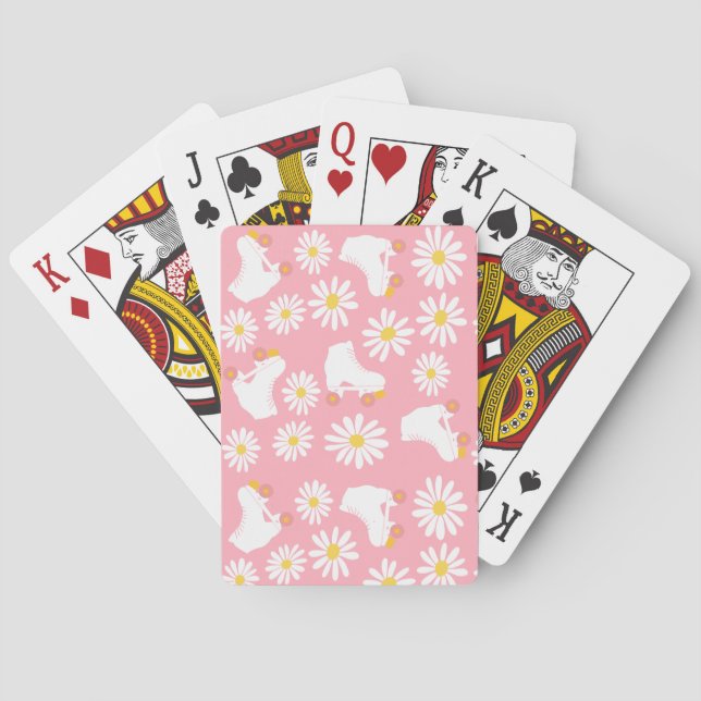 Floral Skates Roller Skating Pattern Pink  Playing Cards (Back)