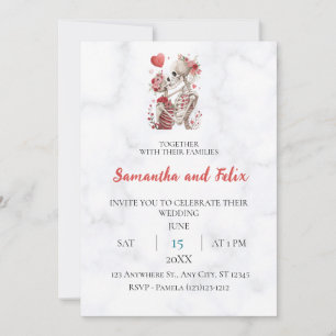 Floral Skeleton Embrace Marble Wedding Invitation