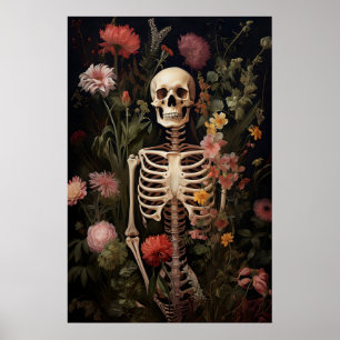 Floral Skeleton Gothic Portrait Print, Dark Poster