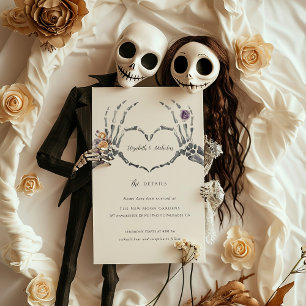 Floral Skeleton Halloween Wedding Guest Details Enclosure Card