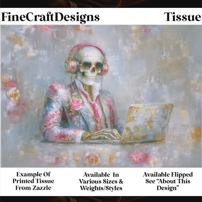 Floral Skeleton in Headphones EQ9R Decoupage Tissue Paper (Creator Uploaded)