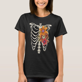 Floral Skeleton Vintage X Ray Ribcage Flower Goth T-Shirt