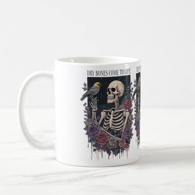 Floral Skeleton with a Bird Love Coffee Mug (Left)