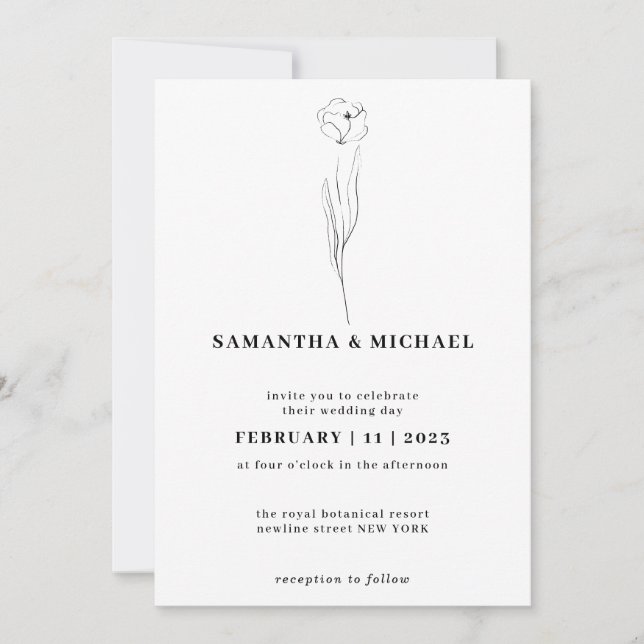 Floral Sketch Clear Indie Botanical Invitation (Front)