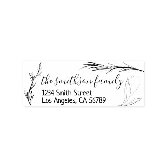 Floral Sketch Hand drawn Custom Family Name Rubber Stamp (Imprint)