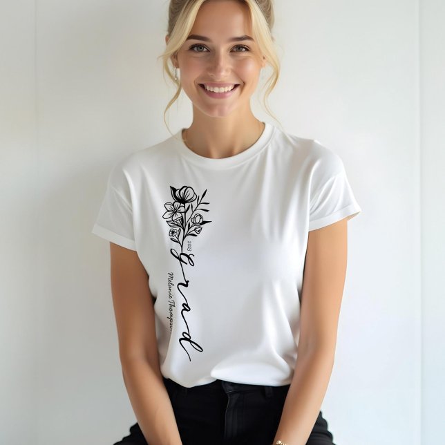 Floral Sketch Modern Grad Script Personalized Grad Tri-Blend Shirt (Floral Sketch Modern Grad Script Personalized Grad Tri-Blend Shirt)