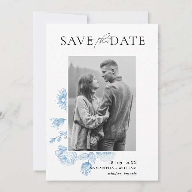 Floral Sketch Save the Date Invitation (Front)