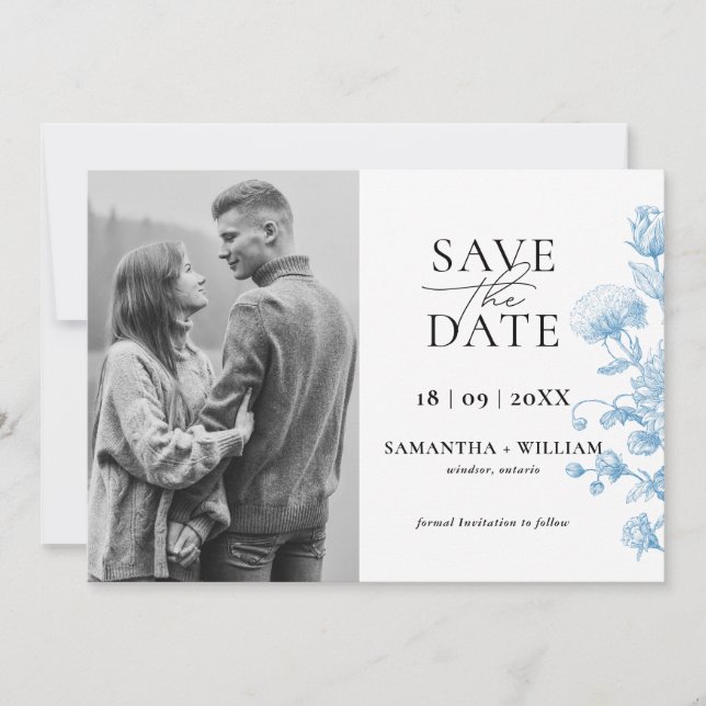 Floral Sketch Save the Date Invitation (Front)