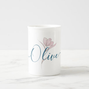 Floral Sketch watercolor Personalized  Bone China Mug
