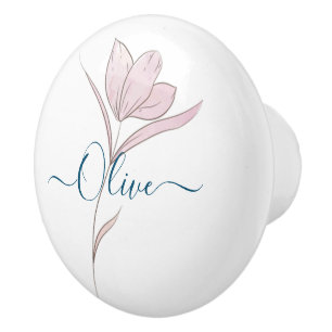 Floral Sketch watercolor Personalized Ceramic Knob