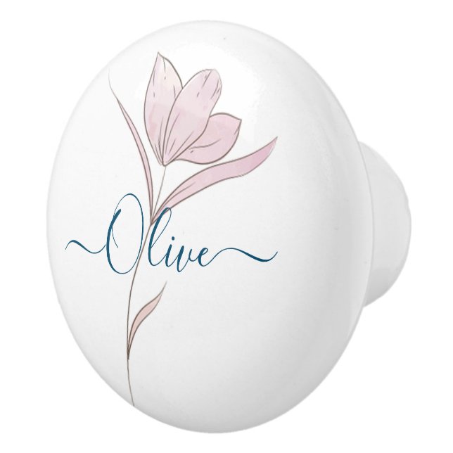 Floral Sketch watercolor Personalized  Ceramic Knob (Right)