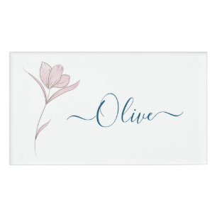 Floral Sketch watercolor Personalized  Name Tag