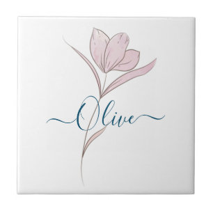 Floral Sketch watercolor Personalized  Tile