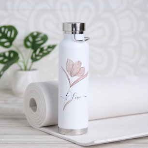 Floral Sketch watercolor Personalized  Water Bottle