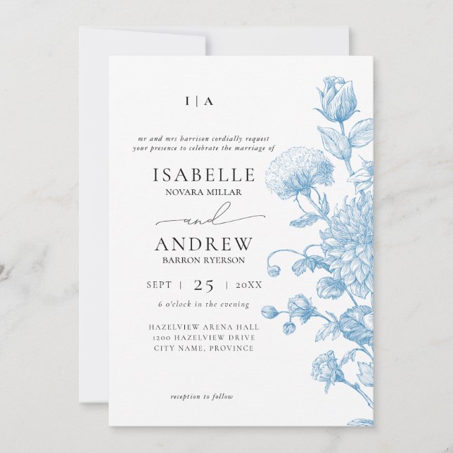 Floral sketch Wedding Invitation (Front)
