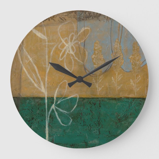 Floral Sketch with Wildflower and Plants Large Clock (Front)