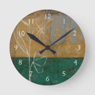 Floral Sketch with Wildflower and Plants Round Clock
