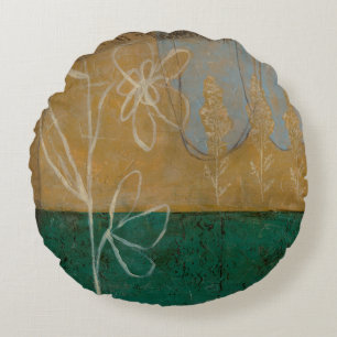 Floral Sketch with Wildflower and Plants Round Pillow