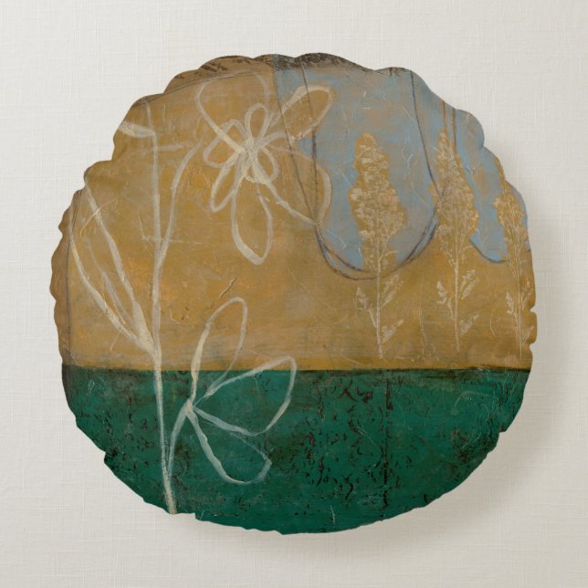 Floral Sketch with Wildflower and Plants Round Pillow (Front)