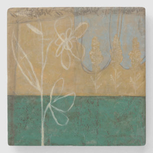 Floral Sketch with Wildflower and Plants Stone Coaster
