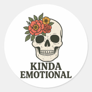 Floral Skull Aesthetic with Soft Emotional Touch Classic Round Sticker