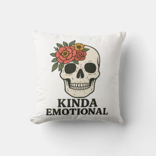 Floral Skull Aesthetic with Soft Emotional Touch Throw Pillow