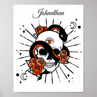 Floral Skull and draped snake  Poster