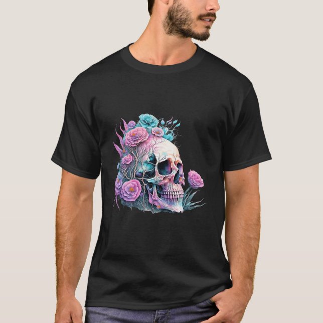 Floral Skull Art Dark T-Shirt (Front)