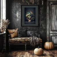 Floral Skull Art - Vintage Style Gothic Poster