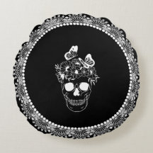 Floral Skull Black White Lace Halloween 