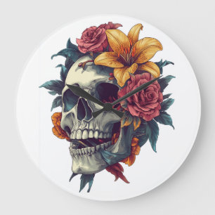 Floral Skull Bloom Large Clock