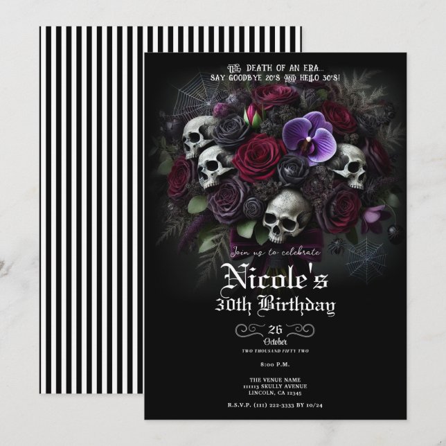 Floral Skull Bouquet Gothic Halloween Birthday Invitation (Front/Back)