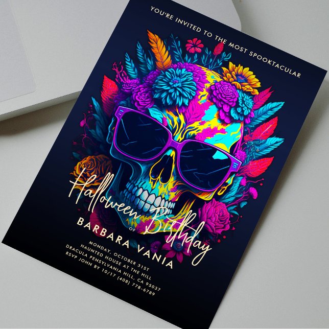 FLORAL SKULL Colourful Halloween Birthday Party Invitation (FLORAL SKULL Colorful Halloween Birthday Party Invitation
)