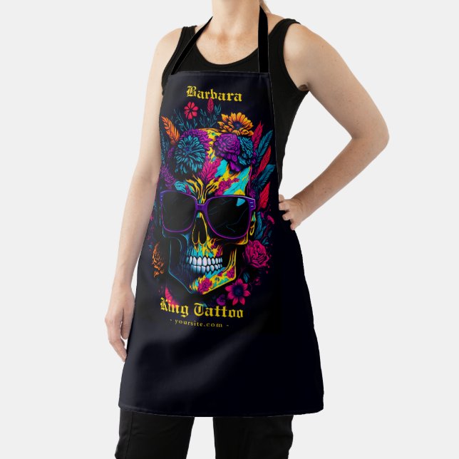 Floral Skull Colourful Tattoo Artist Employee  Apron (Insitu)