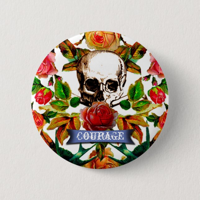 Floral Skull Courage 2 Inch Round Button (Front)