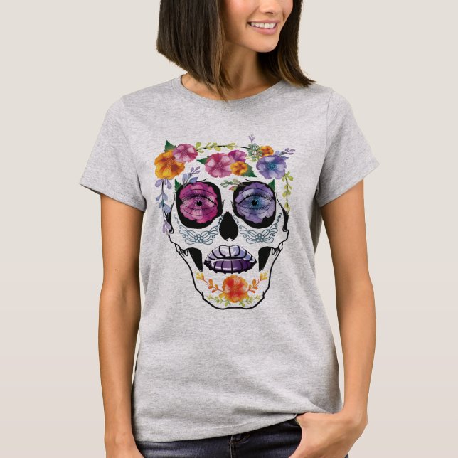 Floral Skull Design Flower Women's Top (Front)