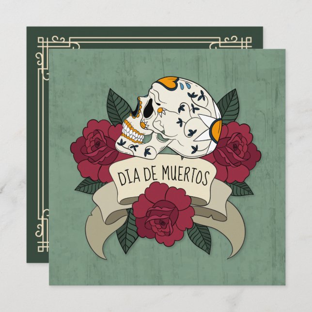 Floral Skull Dia de los Muertos Party Invitation (Front/Back)