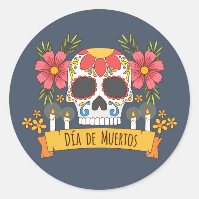 Floral Skull Dia de los Muertos | Sticker (Front)