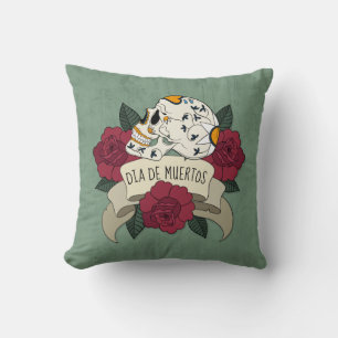 Floral Skull Dia de los Muertos Throw Pillow