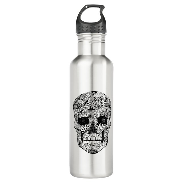 Floral Skull Doodle 710 Ml Water Bottle (Front)