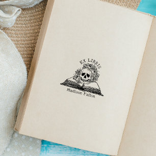 Floral Skull Ex Libris Library Book Rubber Stamp