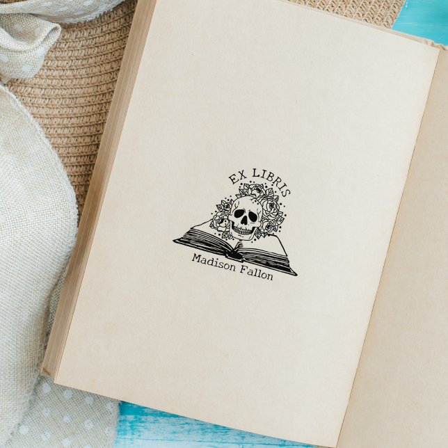 Floral Skull Ex Libris Library Book Rubber Stamp (Creator Uploaded)