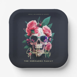 Floral Skull Faboolous Spooktacular Family Name  Paper Plate