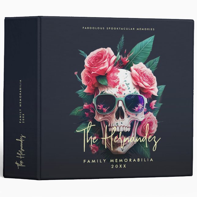 Floral Skull Family Name Halloween Photo Album Binder (Front/Spine)