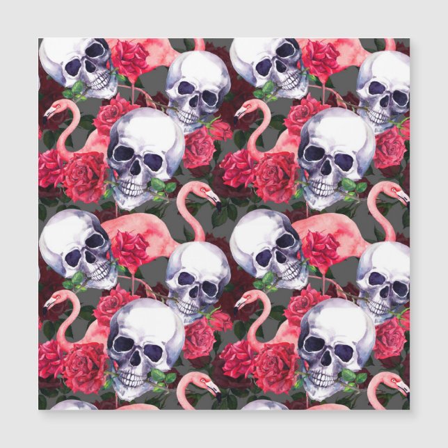 Floral skull, flamingo seamless pattern. (Front)
