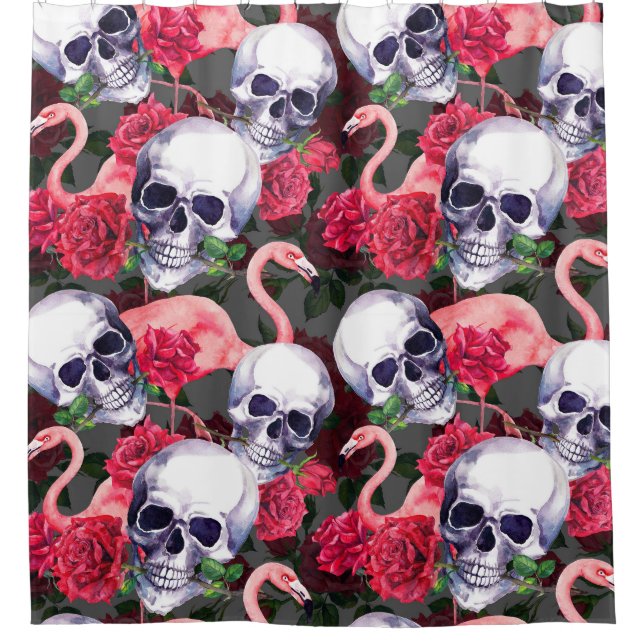 Floral skull, flamingo seamless pattern. (Front)