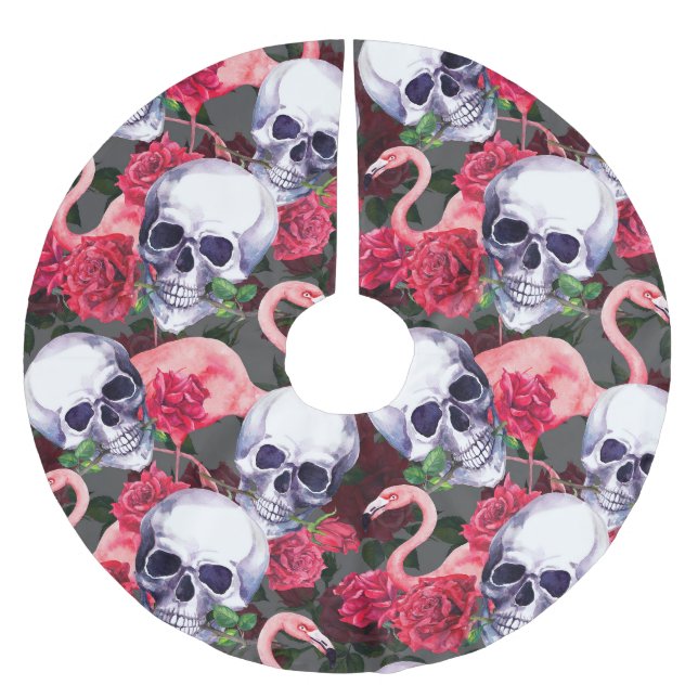 Floral skull, flamingo seamless pattern. brushed polyester tree skirt (Front)