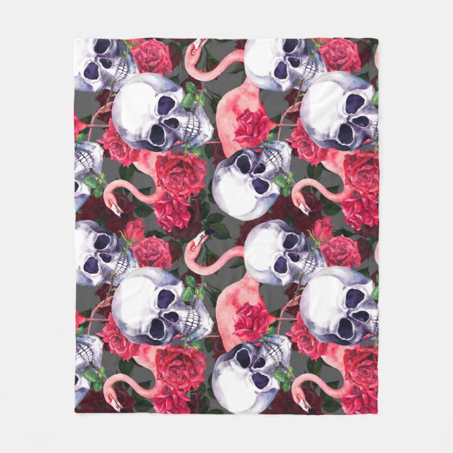 Floral skull, flamingo seamless pattern. fleece blanket (Front)