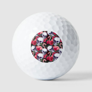 Floral skull, flamingo seamless pattern. golf balls