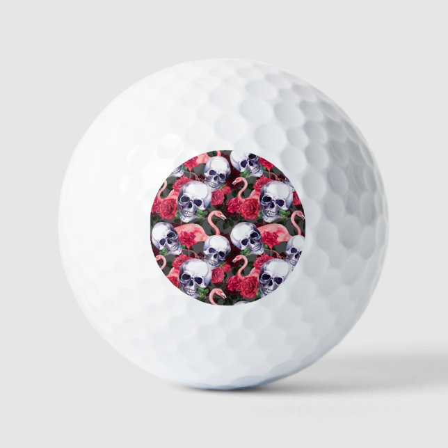 Floral skull, flamingo seamless pattern. golf balls (Front)